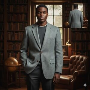 Harris Tweed Blazer Mens 100 Percent Scottish Wool Herringbone Tailored USA 42R